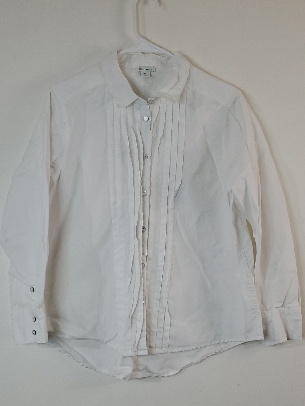 Sundance White Button-Up Tuxedo Shirt Size Large Petite Cotton Preppy Basic